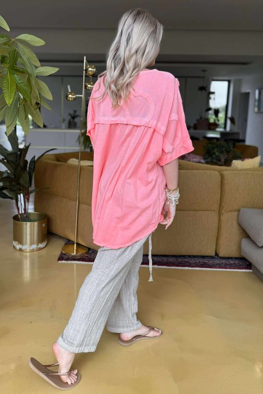 Made in Italy Sa Caleta Circle Classic Boyfriend Top Washed Popsicle Pink
